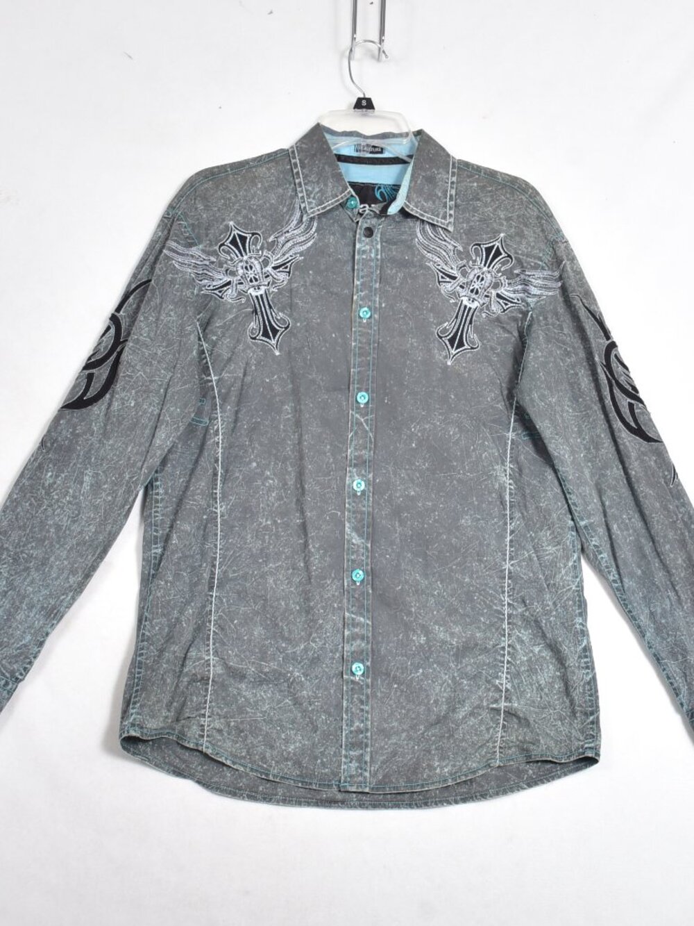 Roar Signature Long Sleeve Men's Grey Blue Shirt Size Medium